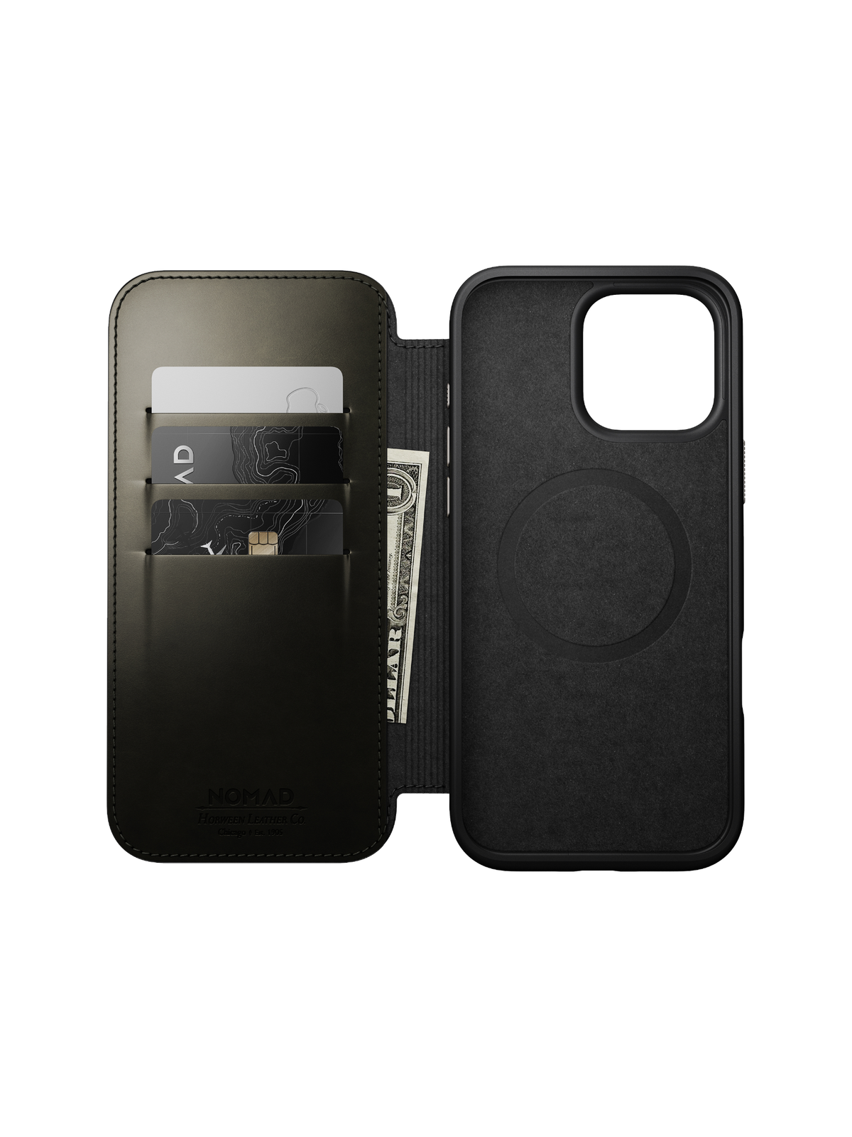Nomad Modern Leather Folio with Horween Leather for iPhone 16 Pro Max - Green Chrome - Limited Edition
